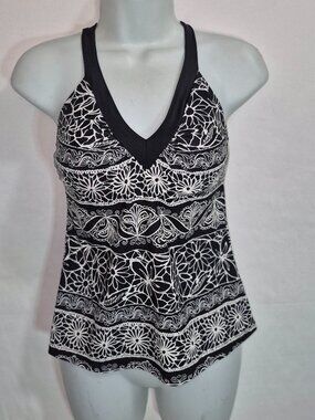 SIMPLY SWIM Tankini top, Black and white floral design in size 8